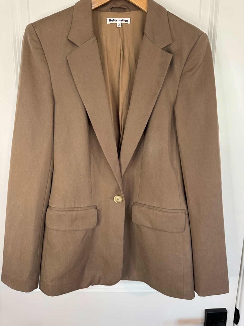 Reformation Tan Lyocell Blazer Single Button Tailored Jacket Quiet Luxury Small